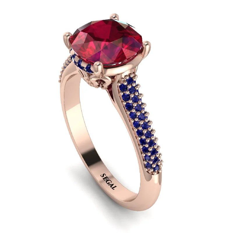 Birthstone Ring Set-Luxury Pave Round Cut Ruby Engagement Ring With Hidden Stone - Miracle No. 71