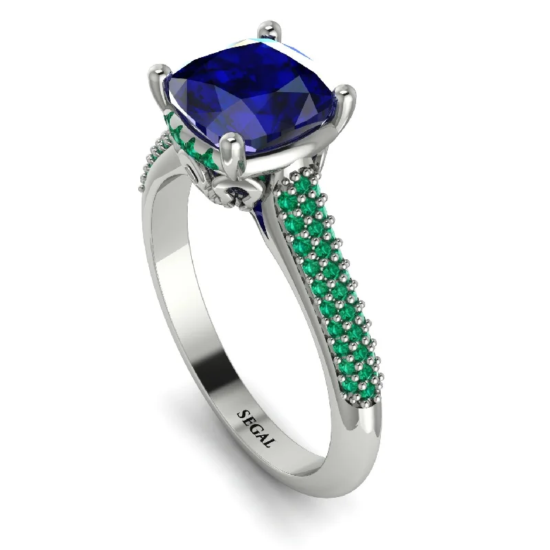 Modern Wedding Ring Set-Luxury Pave Cushion Cut Sapphire Engagement Ring With Hidden Stone - Esmeralda No. 30