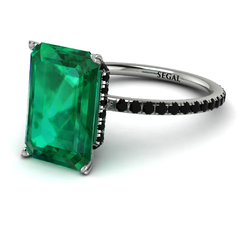 Gold Stacking Rings-Hidden Halo Emerald Cut Emerald Engagement Ring - Melodi No. 36