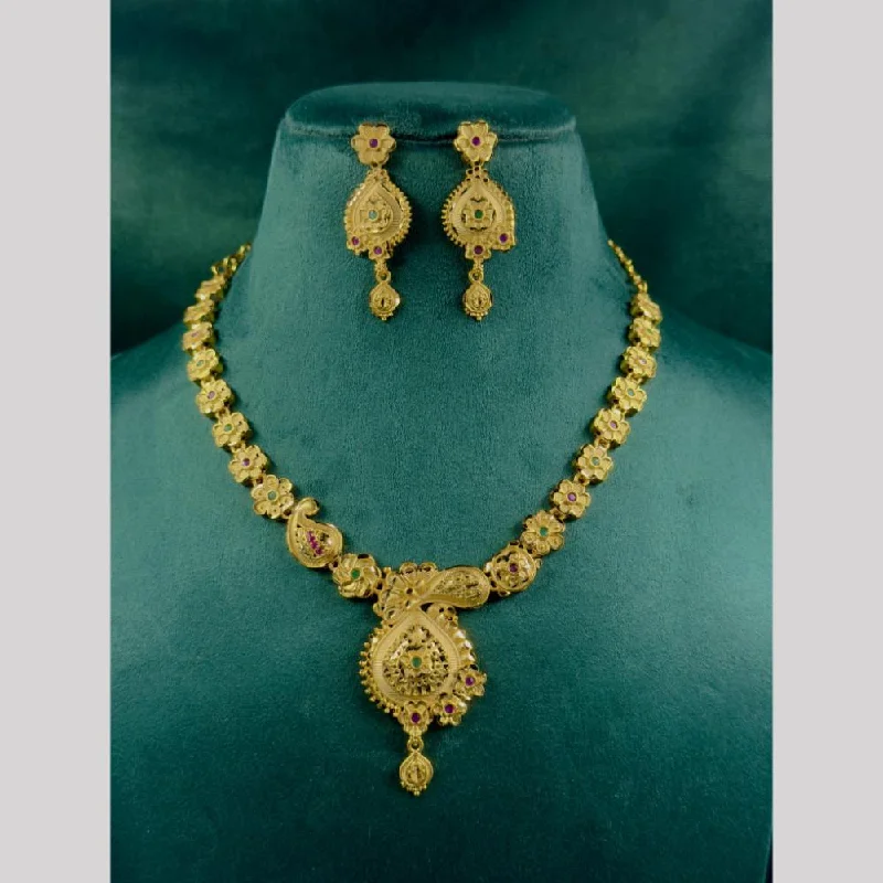 Bridal Wedding Necklace-Siara Collections Gold Plated Pota Stone Necklace Set