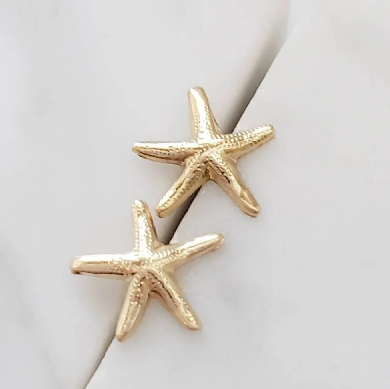 Wooden Bead Earrings-14k Starfish Studs