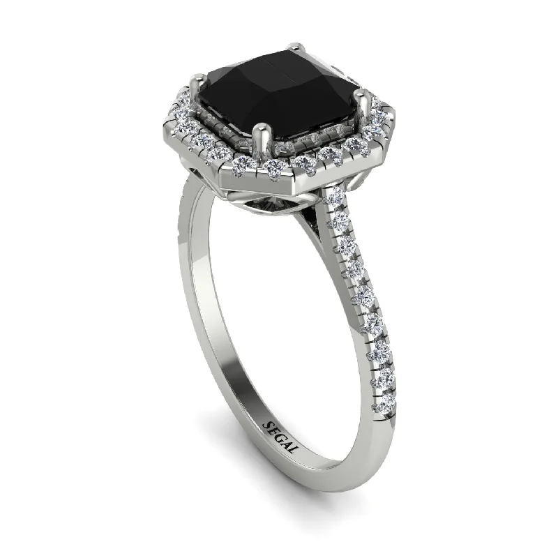 Sparkling Engagement Ring-Gorgeous Radiant Cut Black Diamond Pave Engagement Ring With Hidden Stone - Felicity No. 9