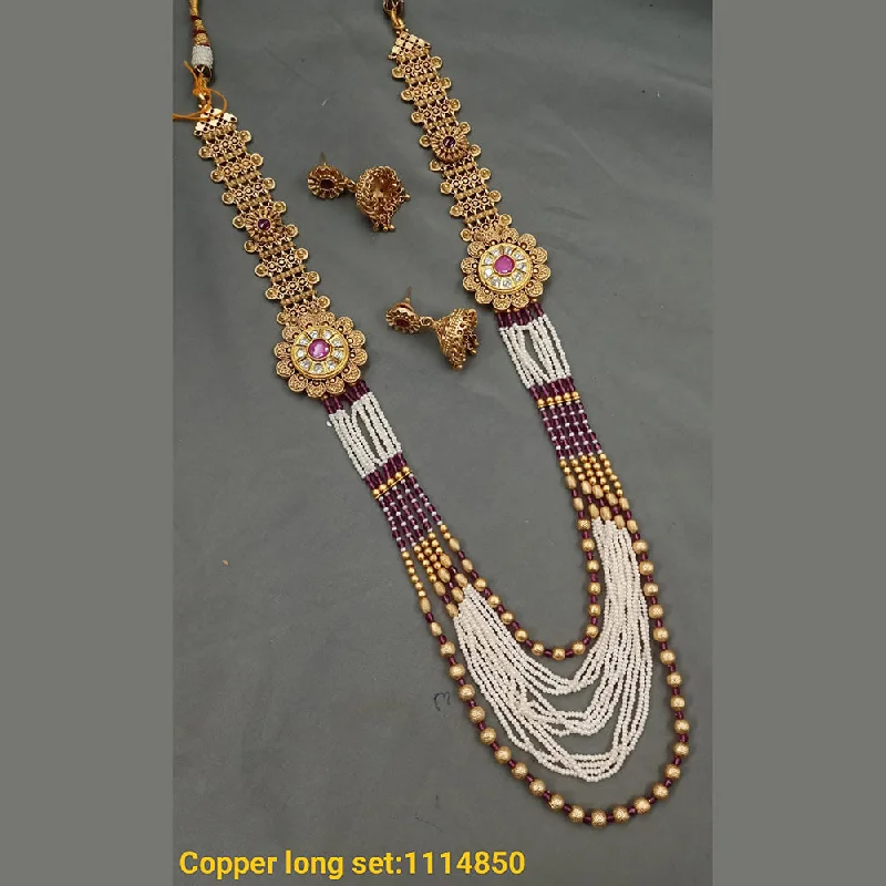 Unique Opal Necklace-Padmawati Bangles Copper Gold Plated Pota & Beads Long Necklace Set