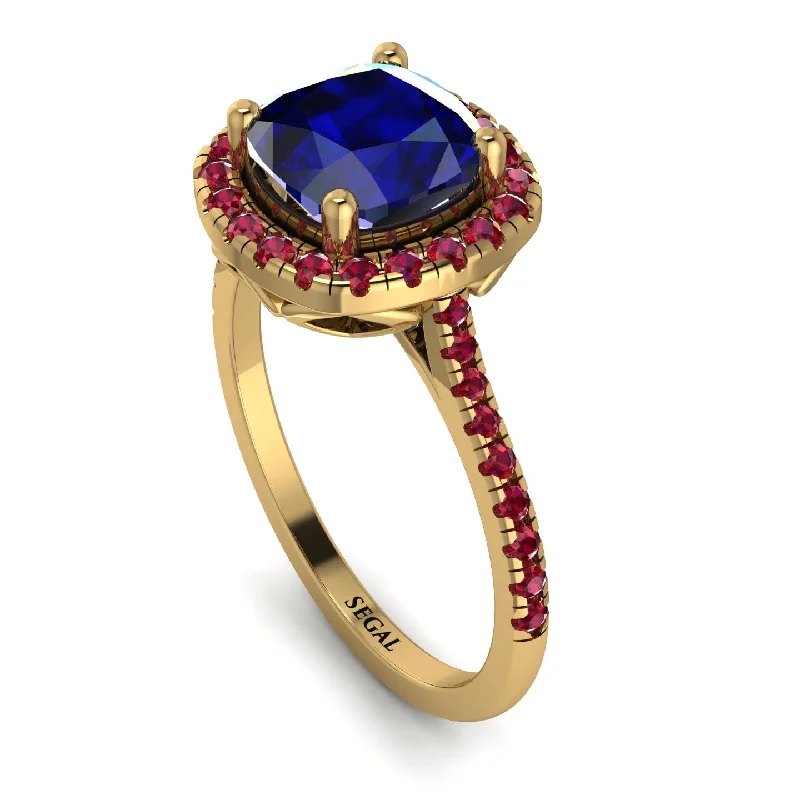 Customizable Name Ring-Gorgeous Cushion Cut Sapphire Pave Engagement Ring With Hidden Stone - Kira No. 58