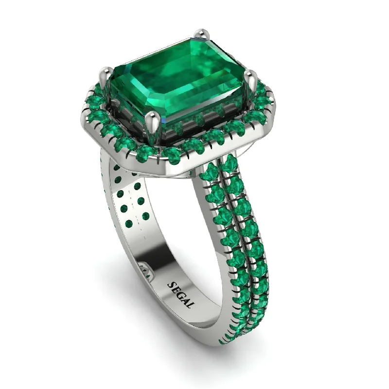 Titanium Men's Ring-Gorgeous Emerald Cut Emerald Pave Double Shank Engagement Ring With Hidden Stone - Veronica No. 21