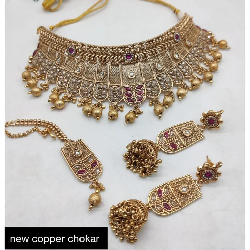 Modern Gold Necklace-Akruti Collection Gold Plated Choker Necklace Set