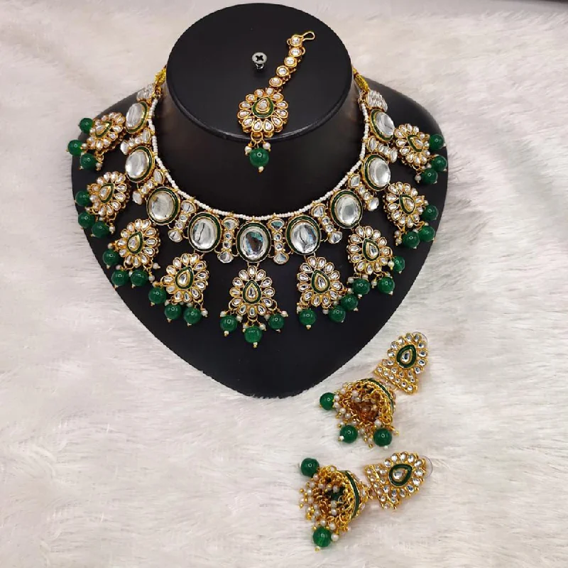 Vintage Crystal Necklace-Manisha Jewellery Gold Plated Kundan Stone And Beads Meenakari Necklace Set