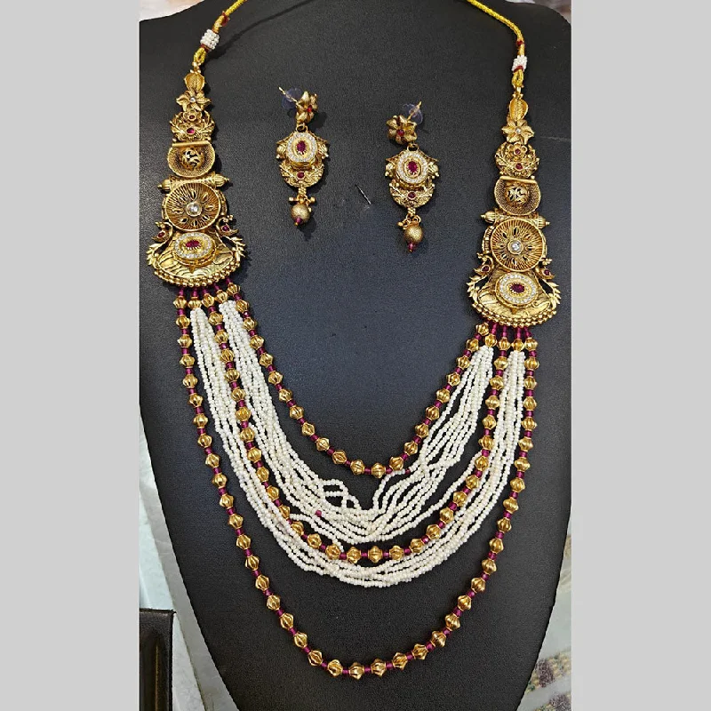 Trendy Chain Necklace-Manisha Jewellery Gold Plated Pota Stone And Pearls Long Necklace Set