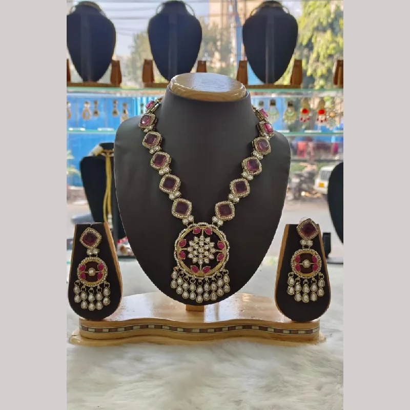 Stylish Pearl Necklace-Palak Art Gold Plated  Kundan Stone Necklace Set