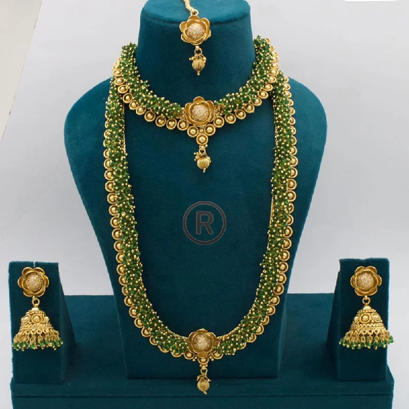 Simple Pendant Necklace-Manisha Jewellery Gold Plated Beads Double Necklace Set