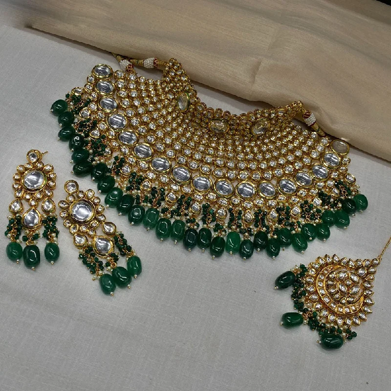 Lightweight Gold Necklace-Royal Kundan Jewellery Gold Plated Kundan Stone Pearls And Beads Necklace Set