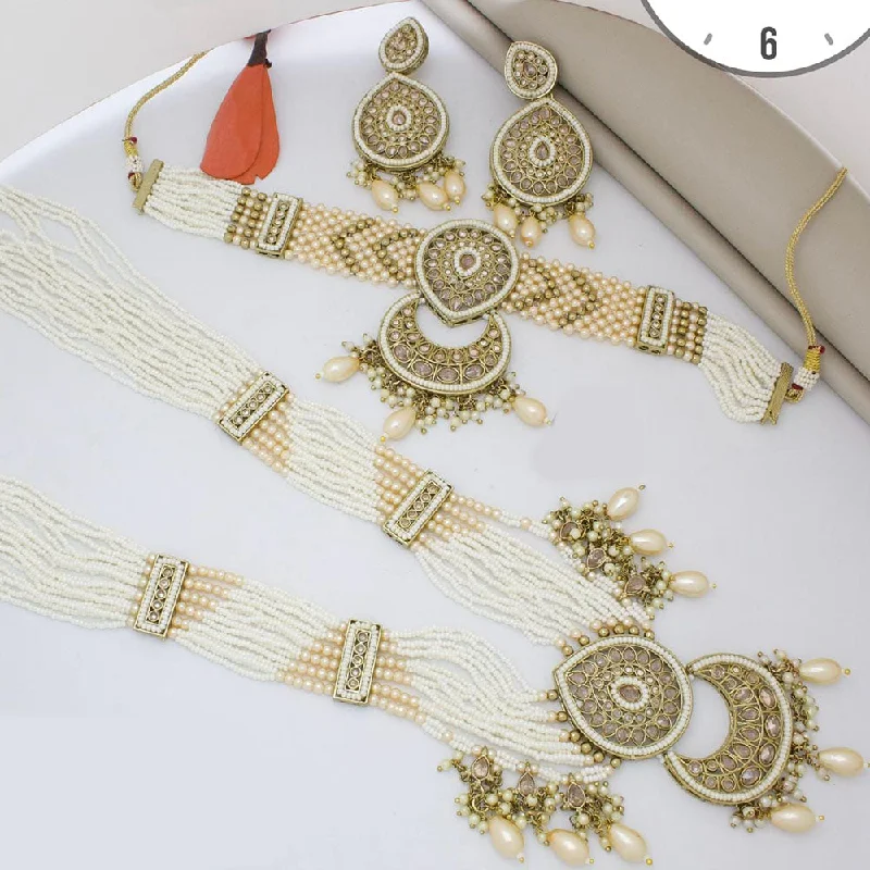 Modern Pendant Necklace-Manisha Jewellery Gold Plated Crystal Stone And Pearls Double Necklace Set