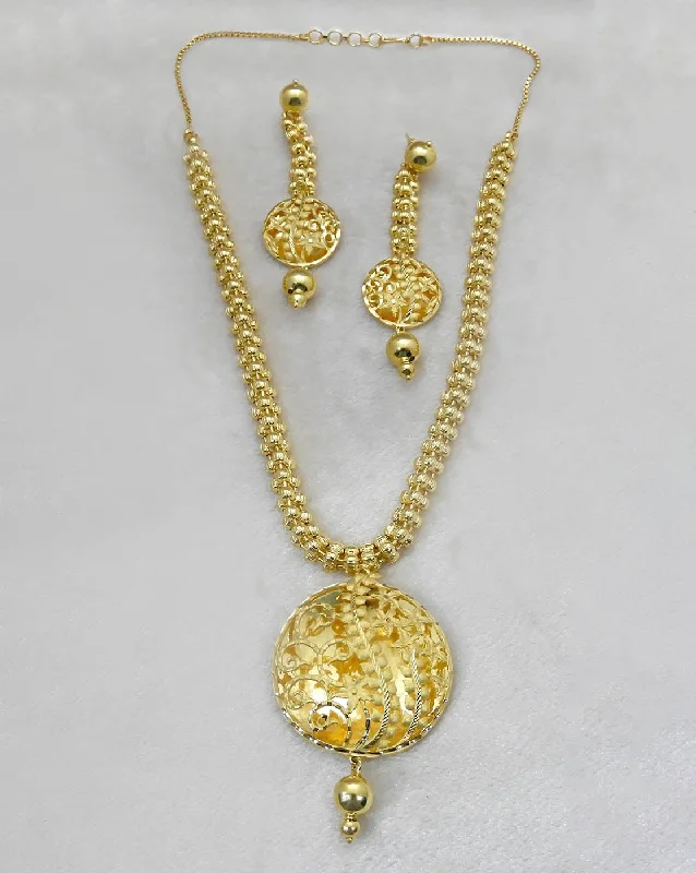 Boho Chic Necklace-Bhavi Jewels Forming Gold Plated Copper Necklace Set - 1107866