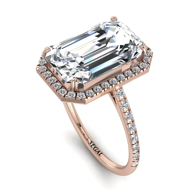 Engagement Ring with Sapphire-Emerald Cut Diamond Pave Engagement Ring - Nancy No. 2