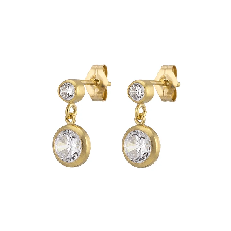 Unique Silver Earrings-Double Diamond CZ Drop Earrings