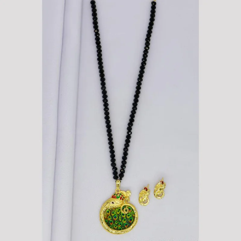 Modern Pendant Necklace-Mahavir Gold Plated Pearls Long Necklace Set