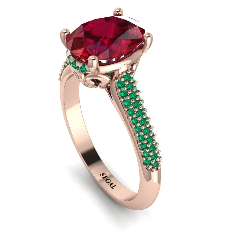 Custom Ring for Anniversary-Luxury Pave Oval Cut Ruby Engagement Ring With Hidden Stone - Ophelia No. 26