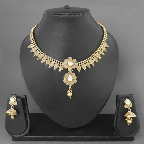 Butterfly Pendant Necklace-Darshana Jewels Kundan AD Floral Design Copper Gold Plated Necklace Set - FAP0005A