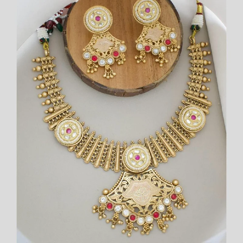 Fashionable Choker Necklace-Manisha Jewellery Gold Plated Kundan Stone Meenakari Necklace Set