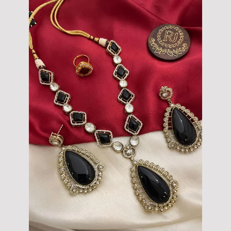 Vintage Gemstone Necklace-FS Collection Gold Plated Polki Kundan Stone Necklace Set