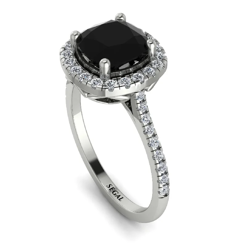 Minimalist Wedding Ring-Gorgeous Cushion Cut Black Diamond Pave Engagement Ring With Hidden Stone - Kira No. 9