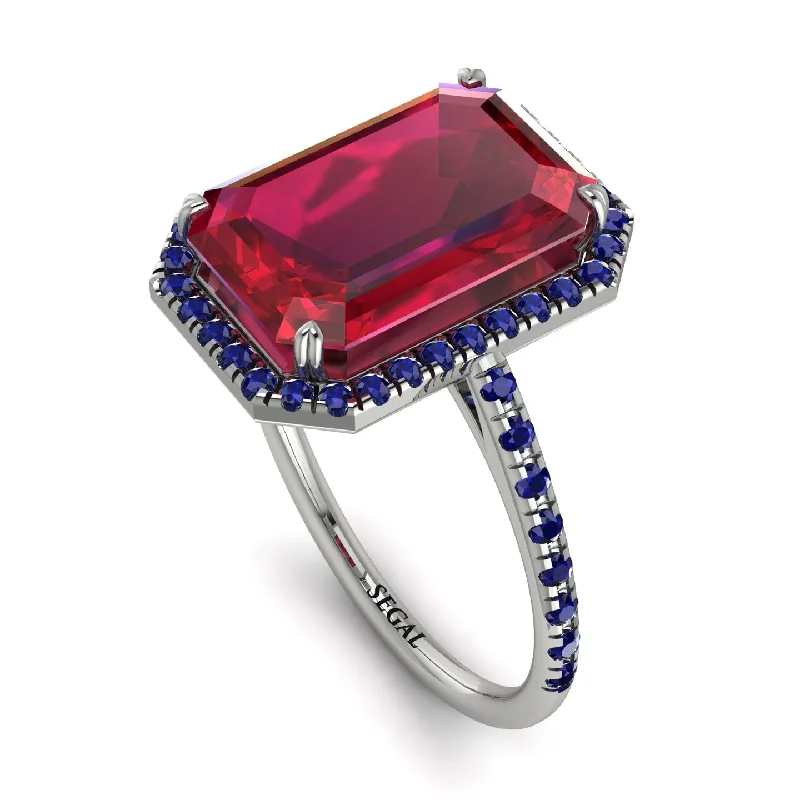 Classic Gold Ring with Diamonds-Emerald Cut Ruby Pave Engagement Ring - Nancy No. 72