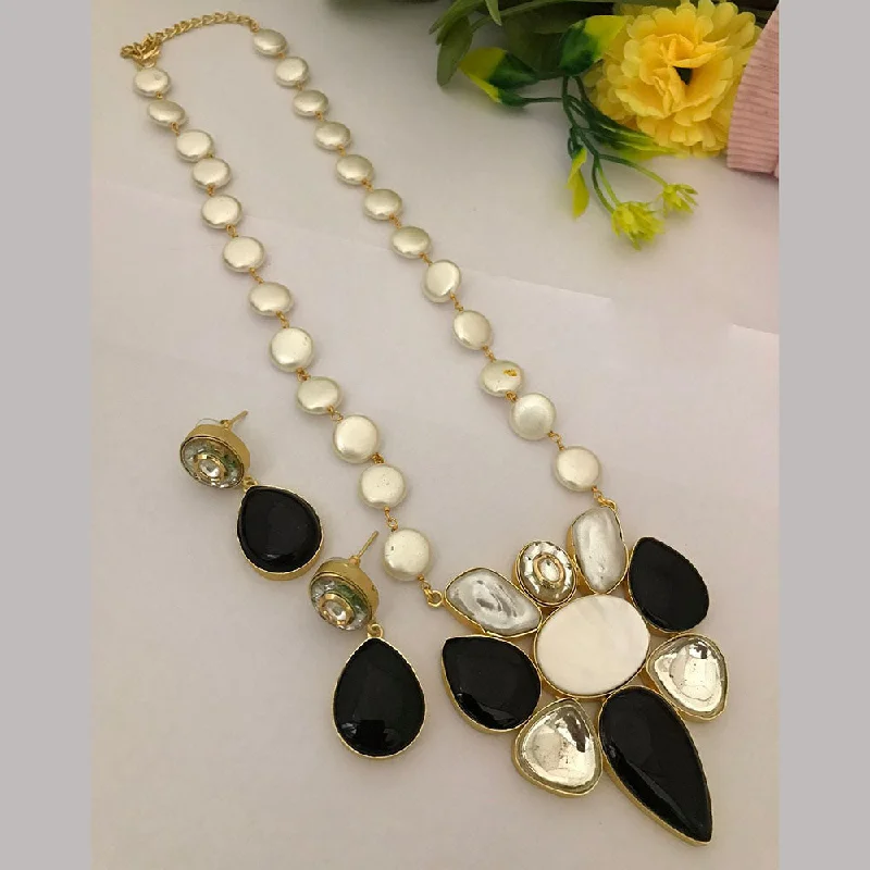 Luxury Diamond Pendant Necklace-FS Collection Gold Plated Mother Of Pearls Long Necklace Set