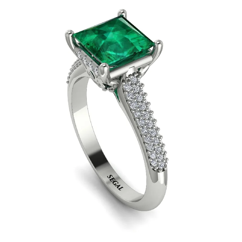 Custom Engagement Ring Set-Luxury Pave Princess Cut Emerald Engagement Ring With Hidden Stone - Sabrina No. 6