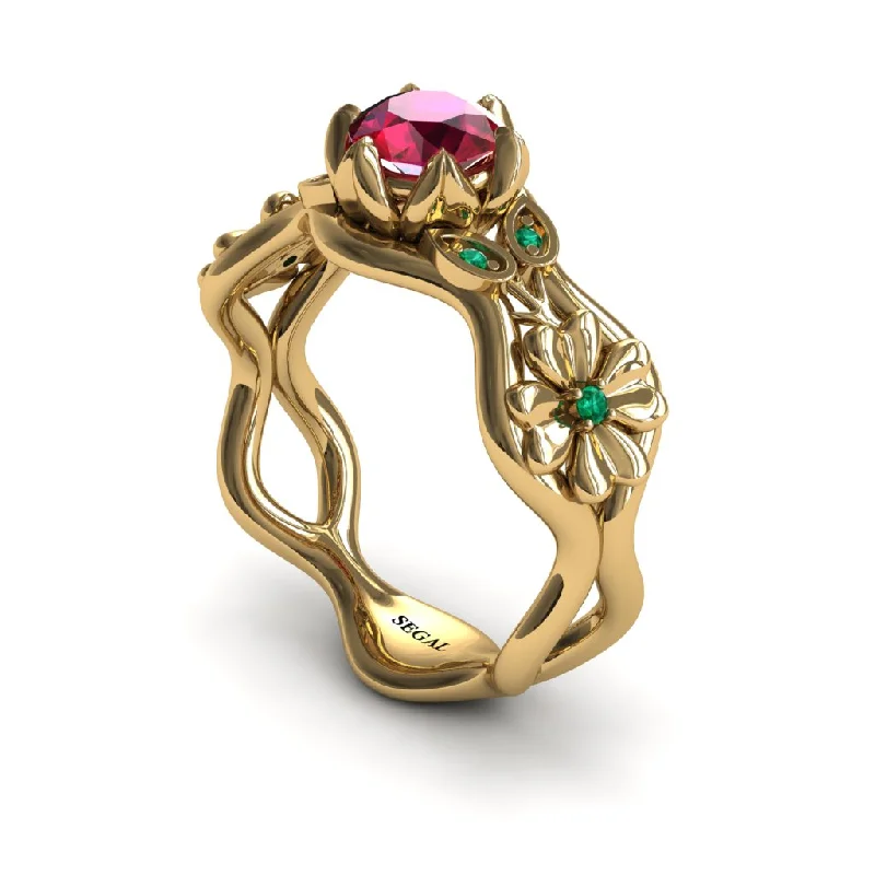 Beautiful Emerald Ring-3 Stones Flower Cocktail Ring Ruby Ring- Kaylee no. 4