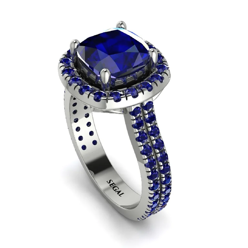 Custom Stone Ring-Gorgeous Cushion Cut Sapphire Pave Double Shank Engagement Ring With Hidden Stone - Kira No. 75