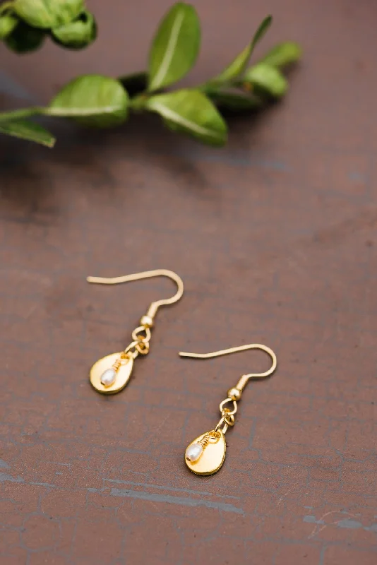 Long Gold Earrings-Tiny Teardrop Pearl Earrings