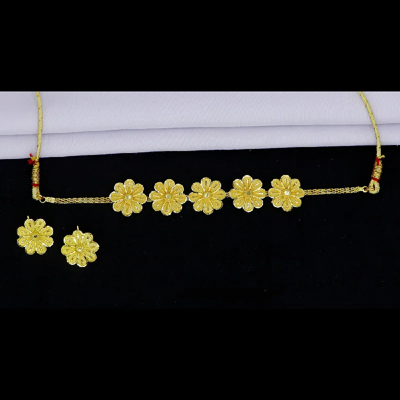 Custom Birthstone Jewelry Necklace-Mahavir Gold Plated Choker Necklace Set