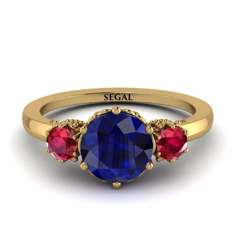 Custom Gold Name Ring-Classic 3 Stone Sapphire Engagement Ring - Sofia No. 58