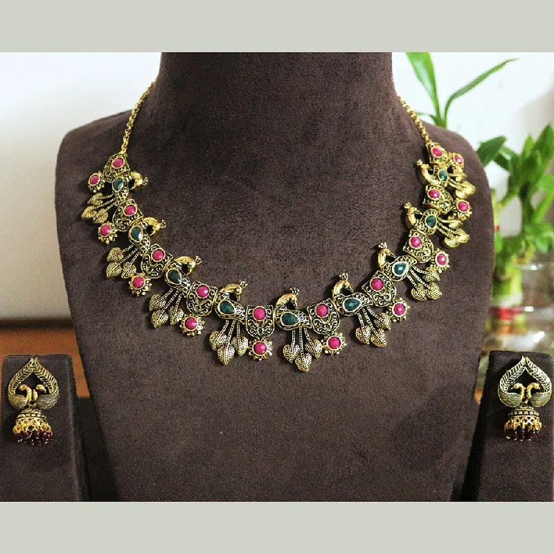 Chunky Bead Necklace-H K Fashion Gold Plated Crystal Stone Necklace Set