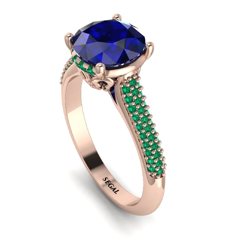 Gold and Silver Ring-Luxury Pave Round Cut Sapphire Engagement Ring With Hidden Stone - Miracle No. 29