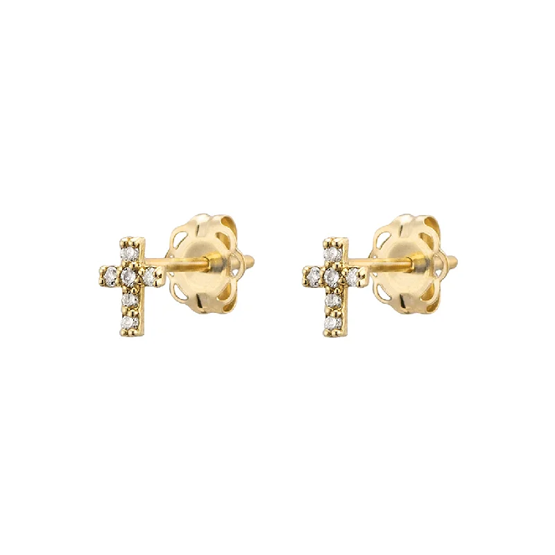 Beaded Drop Earrings-Petite Diamond Cross Studs in 14k Gold