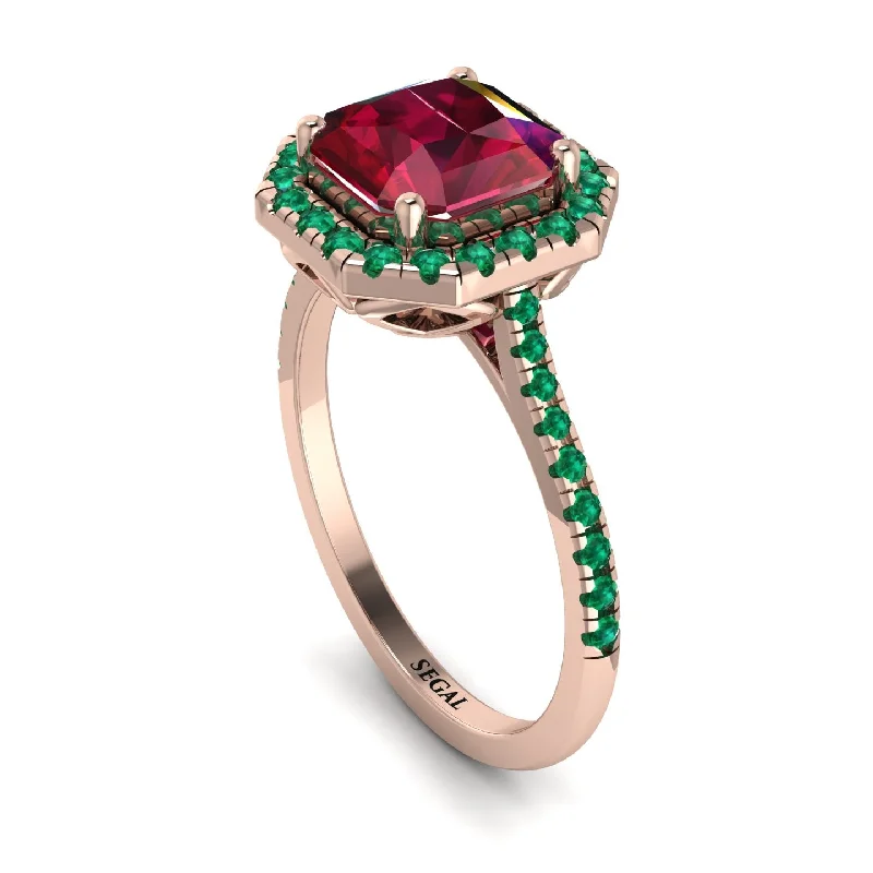 Custom Initial Ring-Gorgeous Radiant Cut Ruby Pave Engagement Ring With Hidden Stone - Felicity No. 26