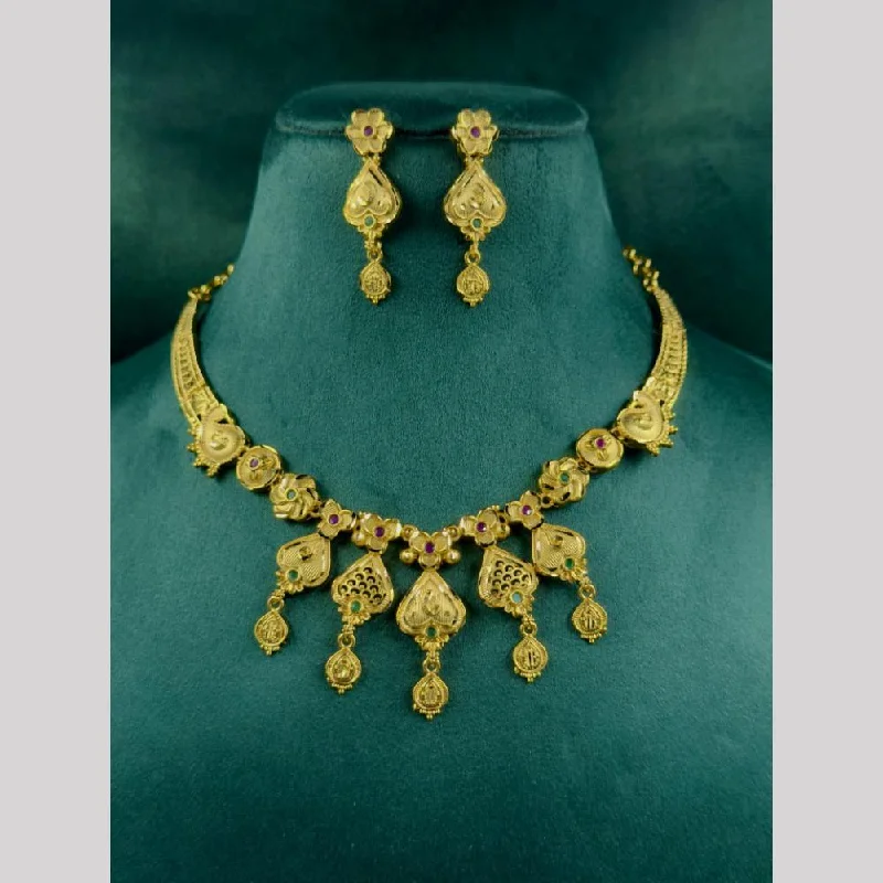 Gold Choker Necklace-Siara Collections Gold Plated Pota Stone Necklace Set