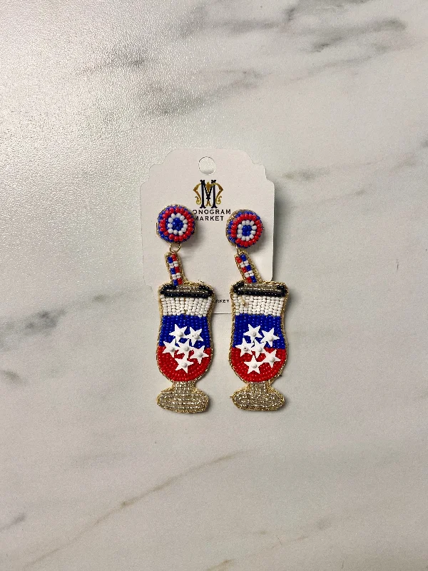 Simple Gold Earrings-Beaded Earrings, Patriotic Cocktail Glasses