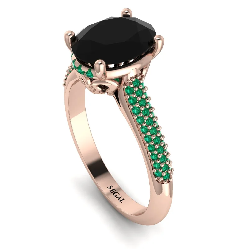 Gemstone Cocktail Ring-Luxury Pave Oval Cut Black Diamond Engagement Ring With Hidden Stone - Ophelia No. 23