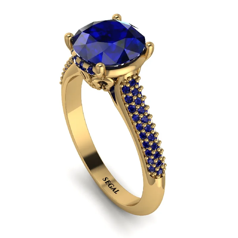 Stylish Diamond Ring-Luxury Pave Round Cut Sapphire Engagement Ring With Hidden Stone - Miracle No. 73