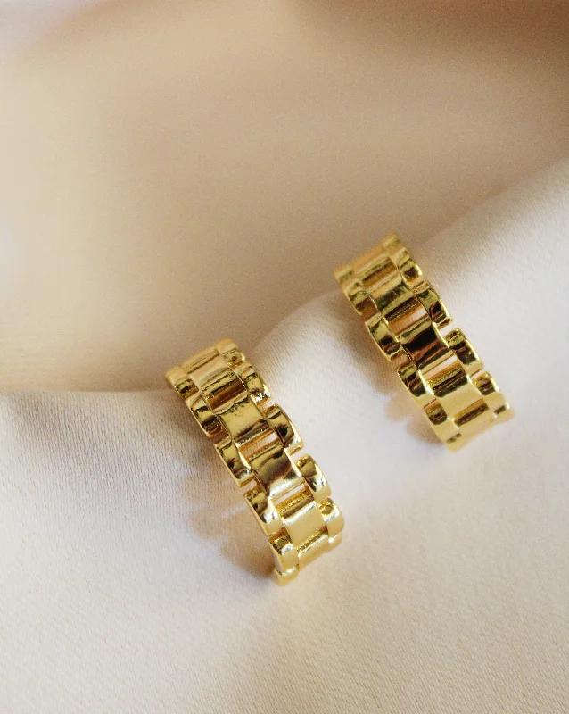 Simple Gold Hoop Earrings-Watch Link Hoop Stud Earrings