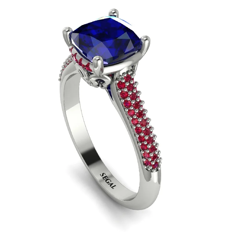 Simple Promise Ring-Luxury Pave Cushion Cut Sapphire Engagement Ring With Hidden Stone - Esmeralda No. 60