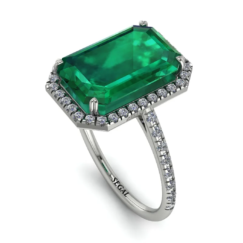 Elegant Diamond Wedding Ring-Emerald Cut Emerald Pave Engagement Ring - Nancy No. 6