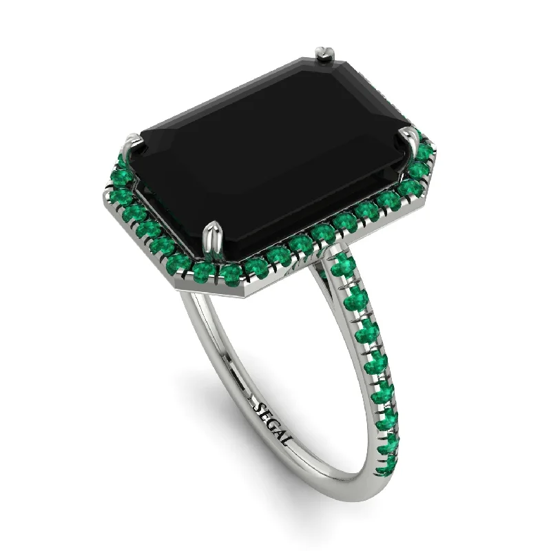 Men’s Silver Wedding Ring-Emerald Cut Black Diamond Pave Engagement Ring - Nancy No. 24