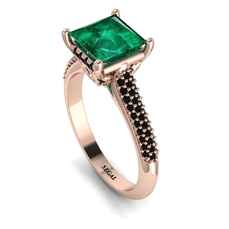 Retro Gemstone Ring-Luxury Pave Princess Cut Emerald Engagement Ring With Hidden Stone - Sabrina No. 35