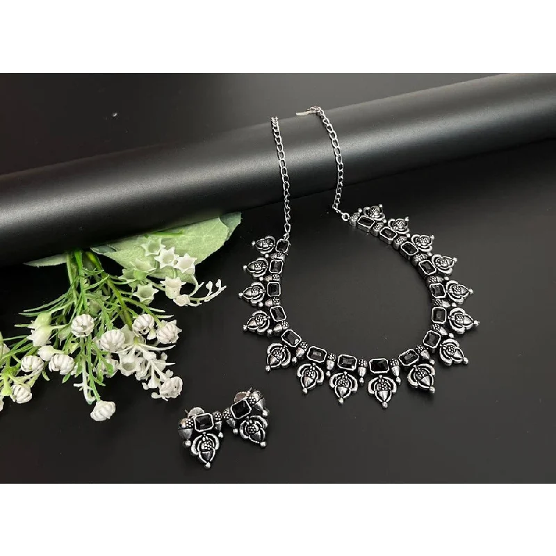 Romantic Heart Necklace-Akruti Collection Oxidised Plated Pota Stone Necklace Set