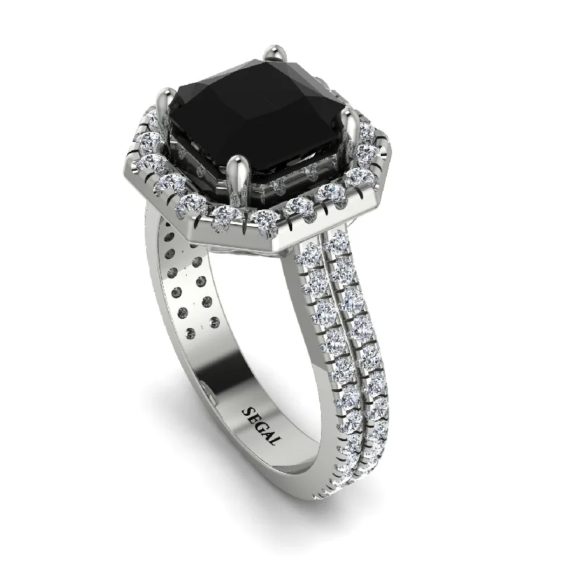 Diamond Solitaire Ring-Gorgeous Radiant Cut Black Diamond Pave Double Shank Engagement Ring With Hidden Stone - Felicity No. 9