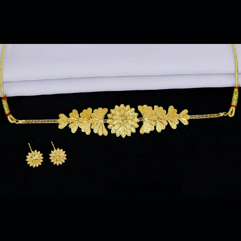 Unique Chain Necklace-Mahavir Gold Plated Choker Necklace Set