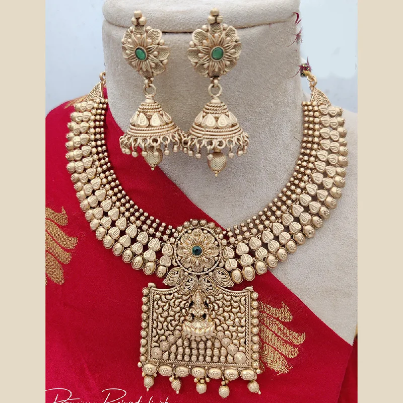 Adjustable Chain Necklace-Jewel Addiction Copper Rajwadi Finish Pota Stone Necklace Set